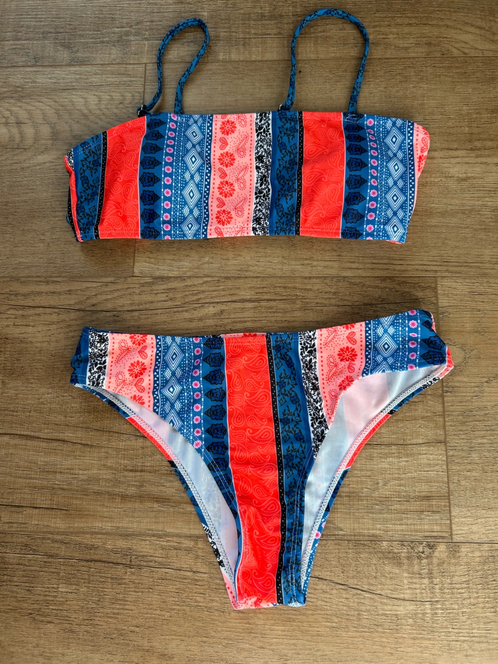 Kids Coral & Navy Patterned Two-Piece Swim Set